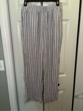 Striped Linen-Blend Pants